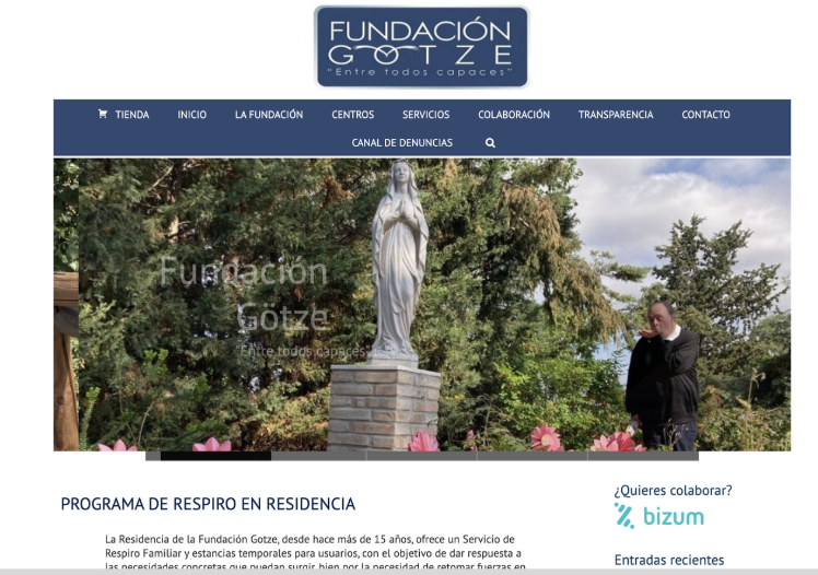 Página web de la Fundación Gotze con tienda, servicios y programas